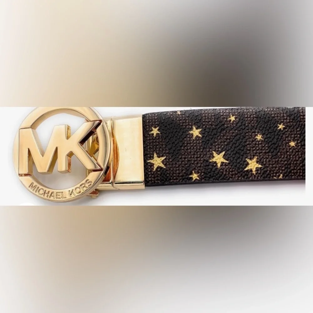 Michael Kors Women's reversible belt- gold-coloured buckle with MK lette…